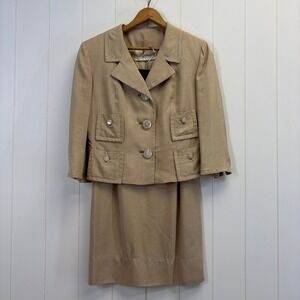 Vintage Goldwaters Arizona Women Career Silk Blend Skirt Suit Set Size S Neutral